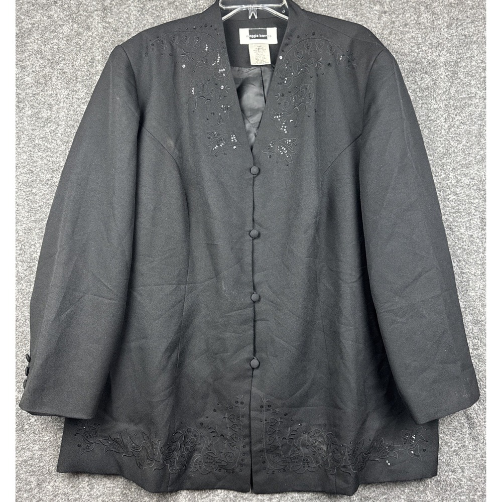 Maggie‎ Barnes Womens Black Beaded Embroidered Jacket Blazer Plus Size 24W